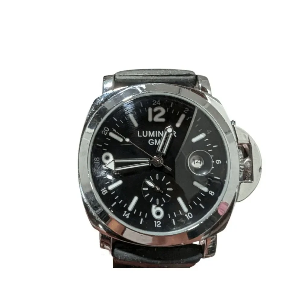 COPY PANERAI LUMINOR GMT Water Resistant Rubber Strap Automatic Black Dial Stain